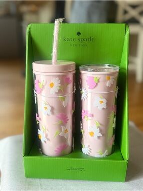 Kate Spade Floral Waltz Tumbler & Thermal Mug Set Pink Floral New